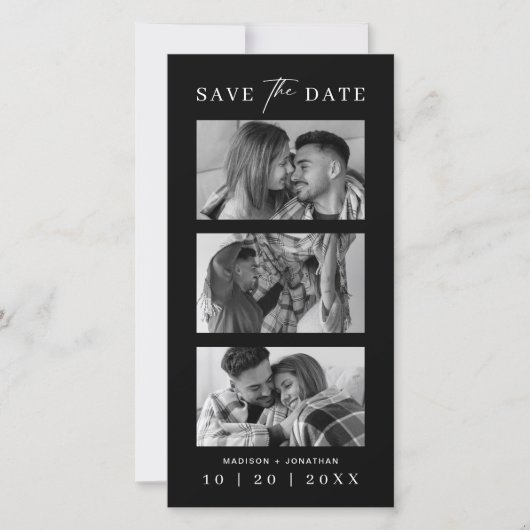Zwart-wit fotohokje strook bladwijzer bruiloft save the date (Voorkant)