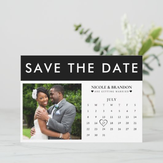 Zwart & Wit Fotokalender Bruiloft Save The Date (Staand voorkant)