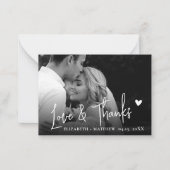 Zwart-wit fotoscript bruiloft bedankt notitiekaartje (Voorkant)