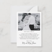 Zwart-wit-fotoscript bruiloft bedankt notitiekaartje (Achterkant)