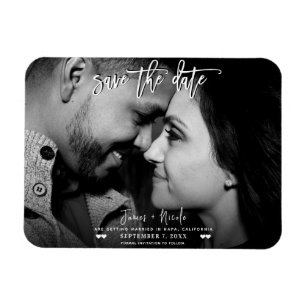 Zwart-wit fotoscript Save the Date Trouwdag Magneet