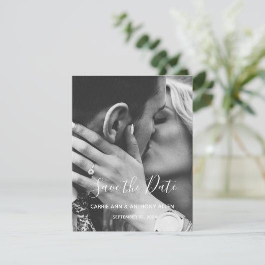 Zwart wit fotoscript Typografie Opslaan Datum (Staand voorkant)