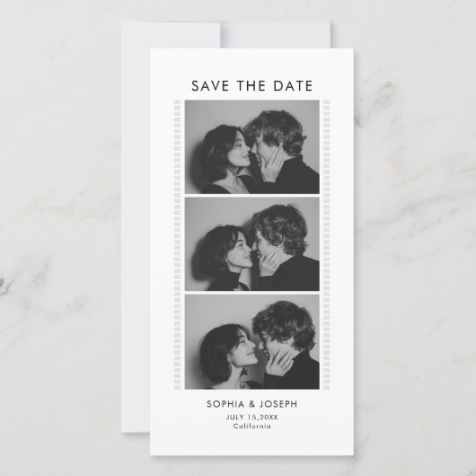 Zwart-wit fotostrip bruiloft save the date (Voorkant)