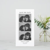 Zwart-wit fotostrip bruiloft save the date (Staand voorkant)