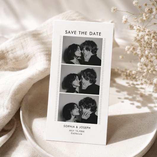 Zwart-wit fotostrip bruiloft Save the date