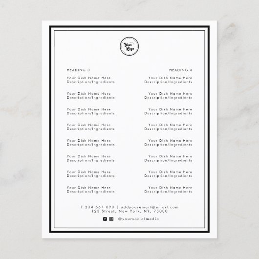 Zwart Wit Frame Rand Restaurant Cafe Afhaal Flyer (Achterkant)