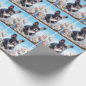 Zwart & Wit Frans Bulldog & Bloemen Cadeaupapier (Hoek)