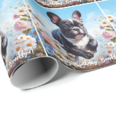 Zwart & Wit Frans Bulldog & Bloemen Cadeaupapier (Rol Hoek)