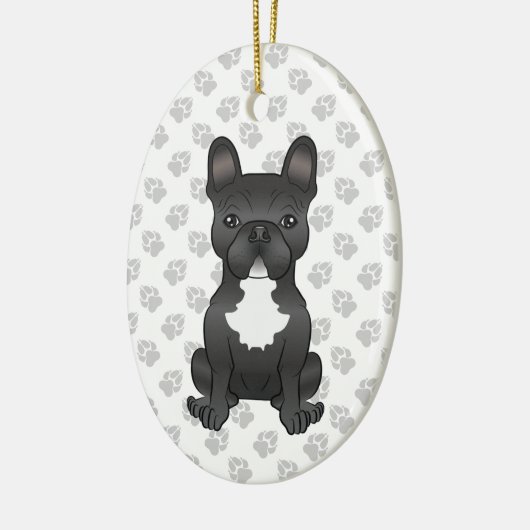 Zwart-wit, Frans Bulldog Keramisch Ornament (Links)