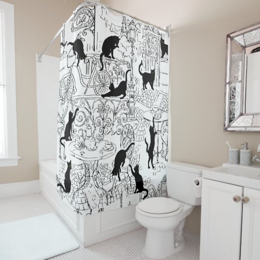 Zwart & Wit Frans Kat Parijs Cafe Douchegordijn (In situ)