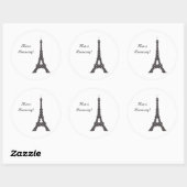 Zwart-wit Frans Polka Dots Eiffeltoren Ronde Sticker (Vel)