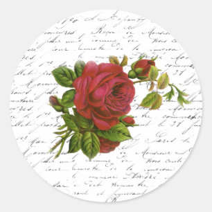  Zwart Wit Frans Typografie Red Rose Ronde Sticker