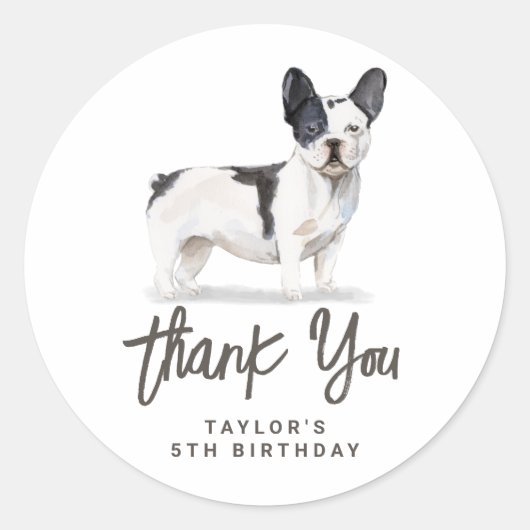 Zwart-wit Franse Bulldog Dank u Ronde Sticker (Voorkant)
