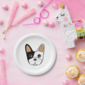 Zwart-wit Franse Bulldog Gezicht Papieren Bordje (Feest)