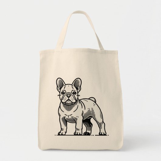 Zwart-wit Franse Bulldog Illustratie Tote Bag (Voorkant)