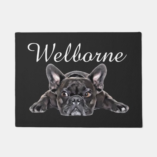 Zwart Wit Franse Bulldog Puppy Tekening Geschilder Deurmat (Voorkant)