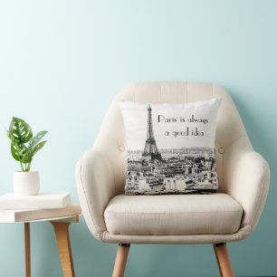 Zwart-wit Franse Home Decor met Quote Kussen
