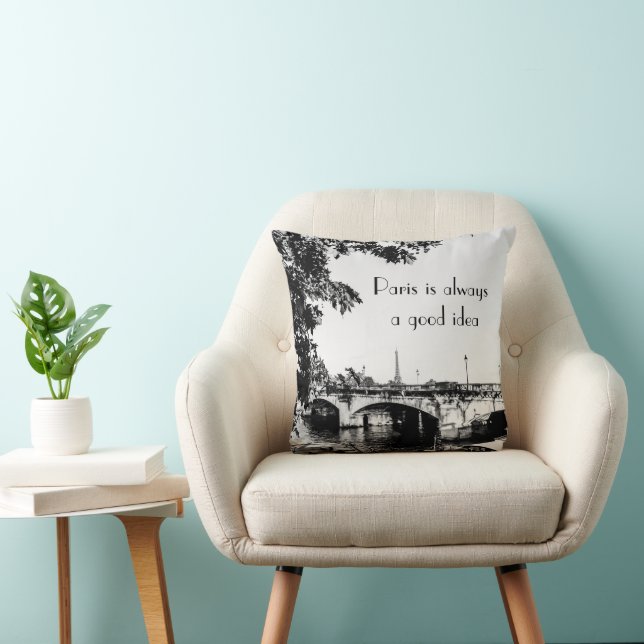 Zwart-wit Franse Home Decor met Quote Kussen (Stoel)