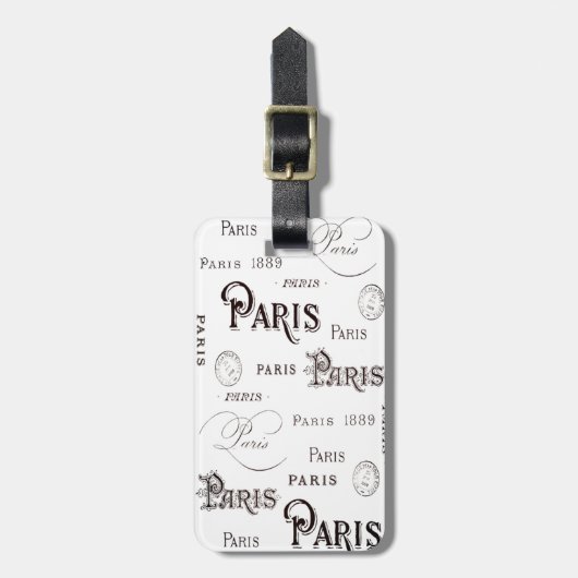  zwart-wit Franse Parijse typografie Bagagelabel (Voorkant verticaal)