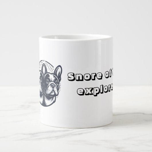 Zwart-wit Frenchie Snore Explorer Grote Koffiekop (Voorkant)