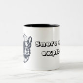Zwart-wit Frenchie Snore Explorer Tweekleurige Koffiemok (Center)