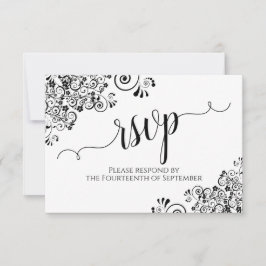 Zwart & Wit Frilly Elegante Kalligrafie Bruiloft RSVP Kaartje