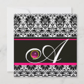 ZWART WIT FUCHSIA DAMAST MONOGRAM Amethist Goud Kaart (Voorkant)