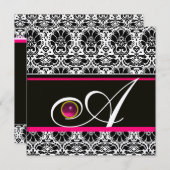 ZWART WIT FUCHSIA DAMAST MONOGRAM Amethist Goud Kaart (Voorkant / Achterkant)