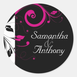 Zwart, wit, fuchsia swirl bijpassende envelop afdi ronde sticker