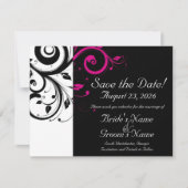 Zwart, Wit, Fuchsia Swirl Bruiloft Save the Date (Voorkant)