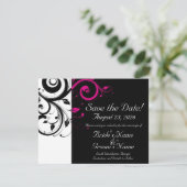 Zwart, Wit, Fuchsia Swirl Bruiloft Save the Date (Staand voorkant)