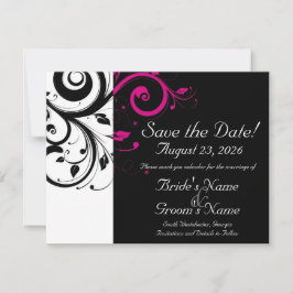 Zwart, Wit, Fuchsia Swirl Bruiloft Save the Date