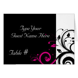 Zwart, Wit, Fuchsia Swirl Wedding Place Card