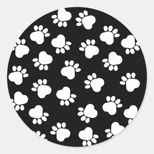 Zwart-wit Fun Paw Prints Ronde Sticker (Voorkant)