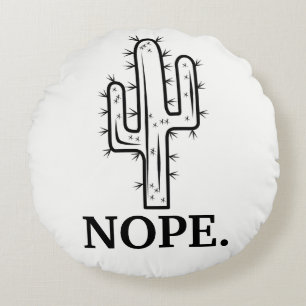 Zwart-wit Funny Cactus Outline Nope Rond Kussen