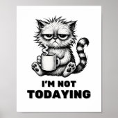 Zwart-wit Funny Grumpy Cat Coffee Art Poster (Voorkant)
