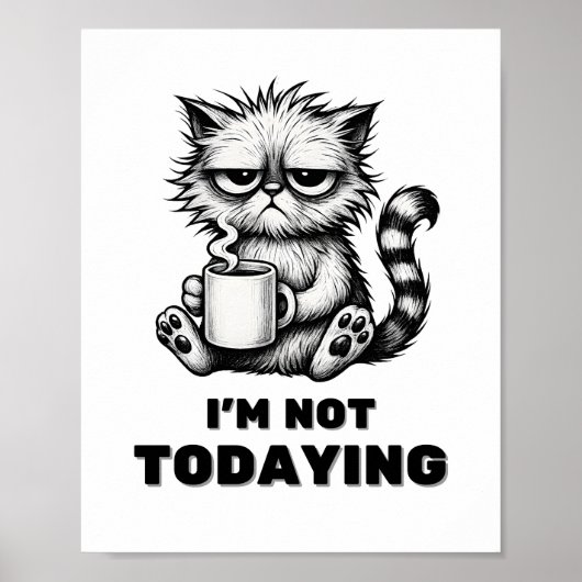 Zwart-wit Funny Grumpy Cat Coffee Art Poster (Voorkant)