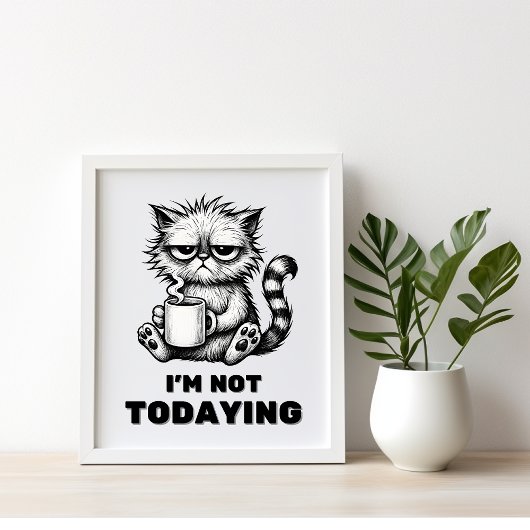 Zwart-wit Funny Grumpy Cat Coffee Art Poster