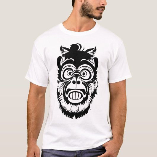 Zwart-wit Funny Monkey stijl T-shirt (Voorkant)