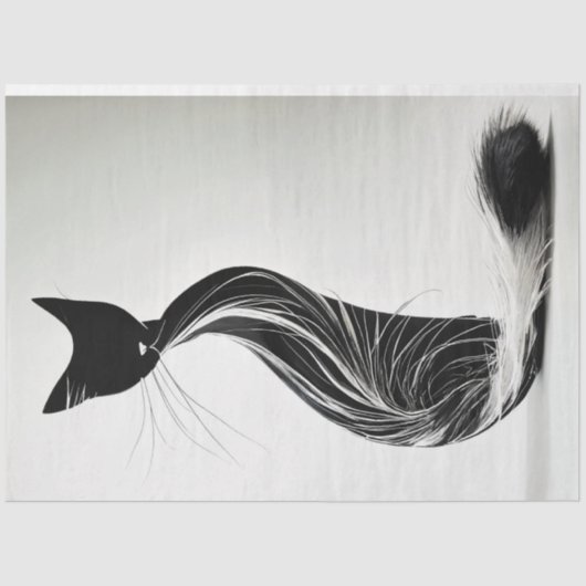 Zwart Wit Fury Silhouet Kat Decoupage Tissuepapier (Voorkant)