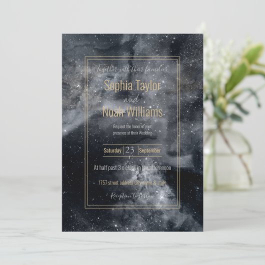 Zwart wit galaxy Nebula Painting (Staand voorkant)