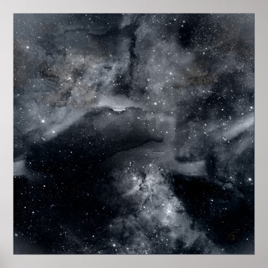 Zwart wit galaxy Nebula Painting Poster (Voorkant)