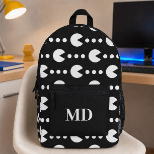 Zwart-wit Gamer Patroon Monogram Bedrukte Rugzak