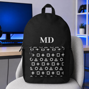 Zwart-wit Gamer Patroon Monogram Bedrukte Rugzak