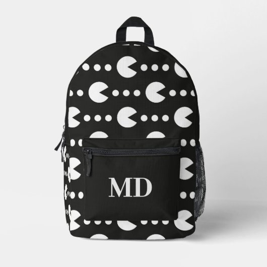 Zwart-wit Gamer Patroon Monogram Bedrukte Rugzak (Voorkant)