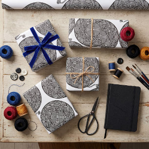 Zwart-wit garenbal-mandala cadeaupapier