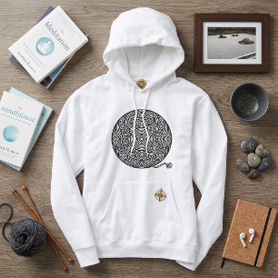 Zwart-wit garenbal-mandala hoodie