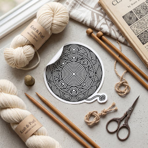 Zwart-wit garenbal-mandala ronde sticker