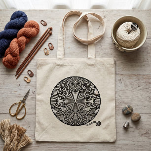 Zwart-wit garenbal-mandala tote bag