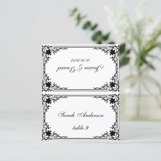  Zwart Wit Gast Naam Trouwplaats Kaart (Staand voorkant)